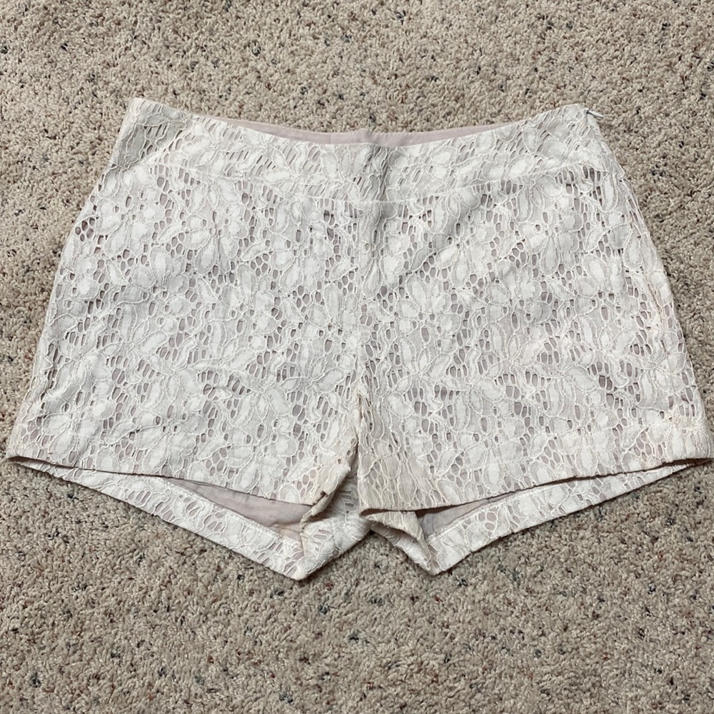 Lacey cream shorts.